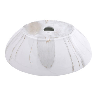 Round White Ceramic Marble Effect Grey Texture Bathroom Countertop Basin Sink W 415mm x D 335mm