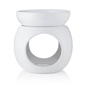 Round White Ceramic Wax Burner with Removable Bowl - (H) 12 cm