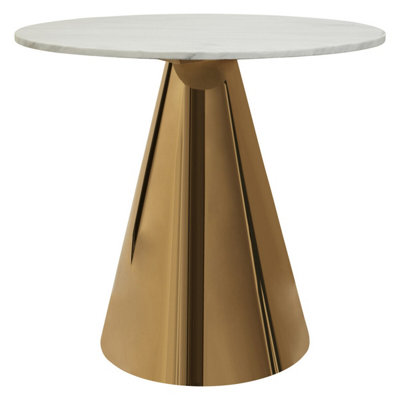 Round White Marble Top Dining Table, Geometric Conical Gold Base Design ...