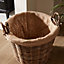 Round Wicker Fireside Kindling Basket with Jute Lining Log Storage Bucket Willow Firewood Storage Scuttle with Carrying Handles