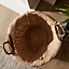 Round Wicker Fireside Kindling Basket with Jute Lining Log Storage Bucket Willow Firewood Storage Scuttle with Carrying Handles