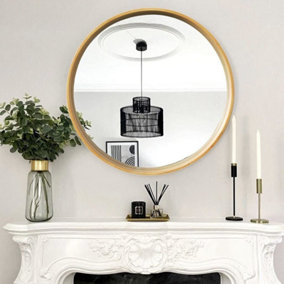 Round Wood Accent Wall Mirror/Vanity Mirror/Bathroom Mirror,60cm dia,Bamboo