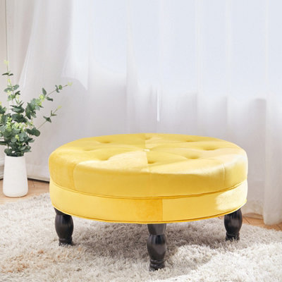 Round Yellow Velvet Upholstered Tufted Buttoned Foot Stool Dia 750 x H ...