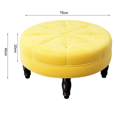 Round Yellow Velvet Upholstered Tufted Buttoned Foot Stool Dia 750 x H ...