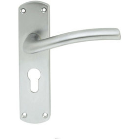 Rounded Curved Bar Handle on Euro Lock Backplate 170 x 42mm Satin Chrome