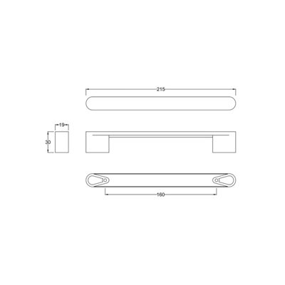 Rounded D Shape Handle, 215mm (160mm Centres) - Chrome