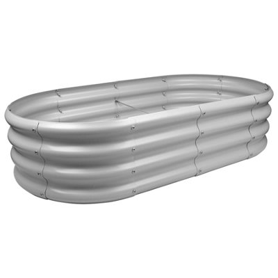 Rounded Galvanised Steel Outdoor Raised Garden Bed Planter Medium - 120cm x 60cm - Silver
