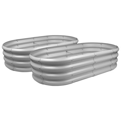 Rounded Galvanised Steel Outdoor Raised Garden Beds Planter Medium - 120cm x 60cm - Silver - Pack of 2