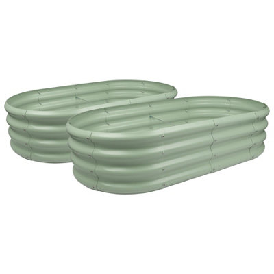 Rounded Galvanised Steel Raised Garden Beds - 120cm x 60cm - Green - 2pc