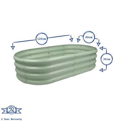 Rounded Galvanised Steel Raised Garden Beds - 120cm x 60cm - Green - 2pc - 3