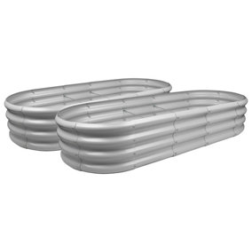 Rounded Galvanised Steel Raised Garden Beds - 180cm x 90cm - Silver - 2pc