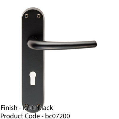Rounded Sleek Latch & Lock Door Handle - Matt Black Lever On Backplate
