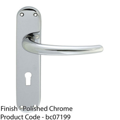Rounded Sleek Latch & Lock Door Handle - Polished Chrome Lever On Backplate