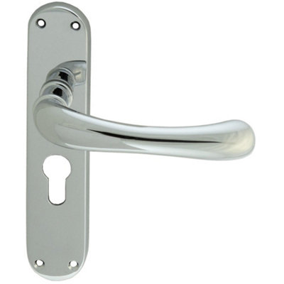 Rounded Smooth Latch & EURO Lock Door Handle - Polished Chrome Lever ...