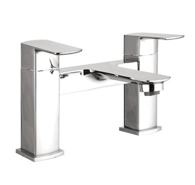 Rounded Square Chrome Basin Tap & Bath Filler Tap Pack Including Full Cover Slotted Basin Waste - 3