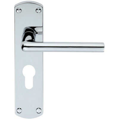Rounded Straight Bar Lever on Euro Lock Backplate 170 x 42mm Polished Chrome Price Comparisons | Compare The Build