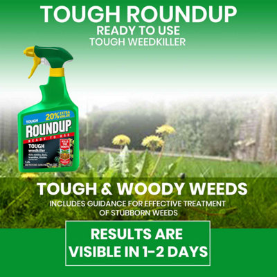 Roundup Tough Ready to Use Weedkiller 1L + 20% Extra Value Fast Acting ...