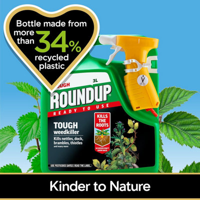Roundup Tough Ready to Use Weedkiller 3L Heavy Duty Garden Weed Control ...