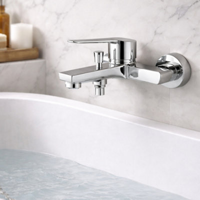Rousay Wall Mounted Bath Shower Mixer Tap & Kit Chrome - Solid Brass ...