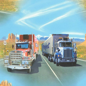Route 66 Wallpaper Rasch Multicoloured Trucks USA Lorry Kids Children Bedroom