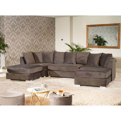 Rowan Large 338Cm Wide Mole Taupe Velvet Fabric U-Shaped Corner Sofa With  Chrome Effect Legs | Diy At B&Q