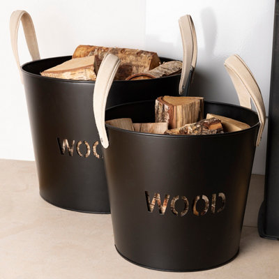 Rowan Pair of Fireside Wood Buckets 1 x Large Bucket 1 x Small Bucket