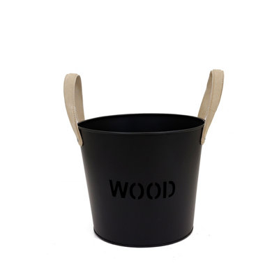 Rowan Small Leather Handled Fireside Wood Bucket Classic Style Iron Suede - 5