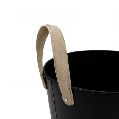 Rowan Small Leather Handled Fireside Wood Bucket Classic Style Iron Suede - 6