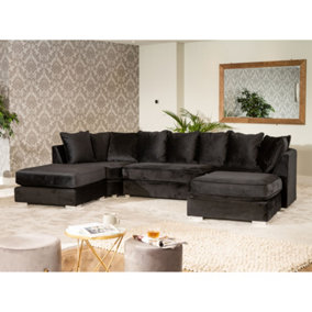 Rowan Velvet U-Shaped Corner Sofa - Black