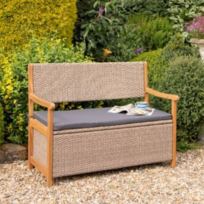 Rowlinson Alderley Rattan Garden Storage Seat Bench Outdoor Natural 2 Seater