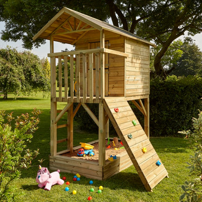 Rowlinson Beach Hut Playhouse with Sandpit & Climbing Wall