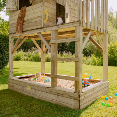 Playhouse with slide and sandpit on sale