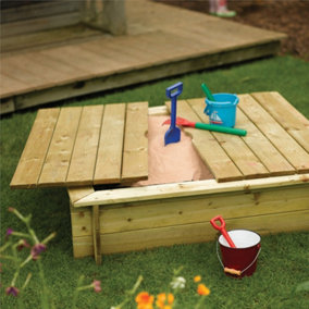 Rowlinson Childrens Wooden Sandpit With Lid Play Pit Natural Timber