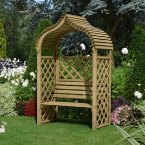 Rowlinson Kashmir Arbour Wooden Timber Garden Seat Bench Trellis Pressure Treat