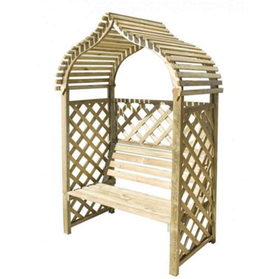 Rowlinson Kashmir Arbour Wooden Timber Garden Seat Bench Trellis Pressure Treat