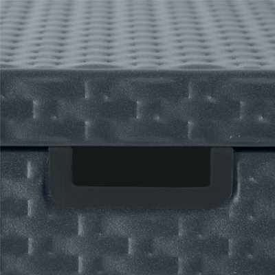 Rowlinson Metal Deck Storage Box Chest Cabinet Anthracite Grey Rattan Effect