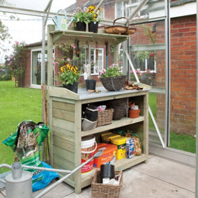 Rowlinson Premier Potting Station Wooden Garden Shed Greenhouse Storage Tidy