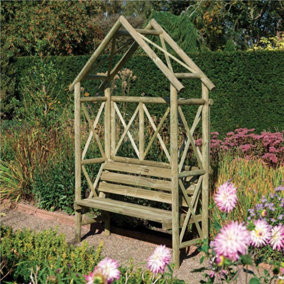 Rowlinson Rustic Wooden Garden Arch & Seat Pergola Plant Support