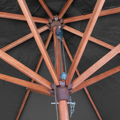 Rowlinson Willington Grey Wooden Parasol Sun Umbrella Shade 2.7m & 15kg Base