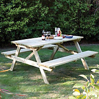 Rowlinson Wooden 5ft Picnic Table Bench 4 Seater Garden Patio & Green Parasol