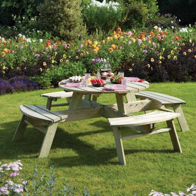 Round garden online bench table