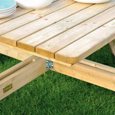 Rowlinson Wooden Square Picnic Table Bench 8 Seater Garden Patio Pub - 3