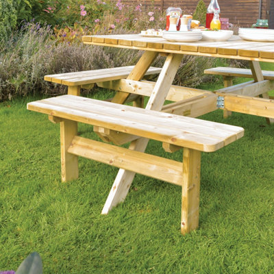Rowlinson Wooden Square Picnic Table Bench 8 Seater Garden Patio Pub - 4