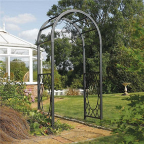 Rowlinson Wrenbury Round Top Steel Metal Garden Arch Grey Pergola Plant Support