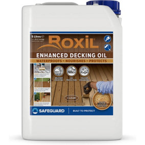 Roxil Enhanced Decking Oil 5L Clear - Weatherproof, Nourish and Protect Outdoor Wood with Added UV Protection