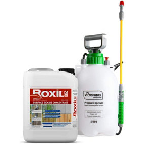 Roxil Wood & Patio Cleaner - 5L and Sprayer - Cleans decking, fencing, wooden structures, patios and paving (200 KIT)