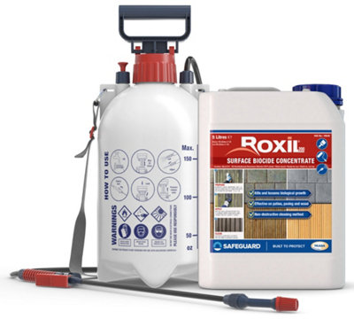 Roxil Wood & Patio Cleaner - 5L & Sprayer - Cleans Decking, Fencing, Wooden structures, Patios and Paving (200 KIT)