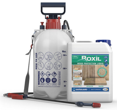 Roxil Wood Protection Liquid (5 Litre & Sprayer) - Weatherproofs and Protects Decks, Fences, Garden Furniture and Any Outdoor