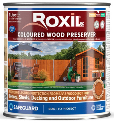 Roxil Wood Stain Preserver (1L Autumn Gold) - 5 Year Protection for Indoor & Outdoor Wood. No VOCs, Fast-Drying. 5 m Coverage