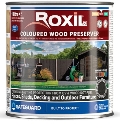 Roxil Wood Stain Preserver (1L Charcoal) - 5 Year Protection for Indoor & Outdoor Wood. No VOCs, Fast-Drying. 5 m Coverage